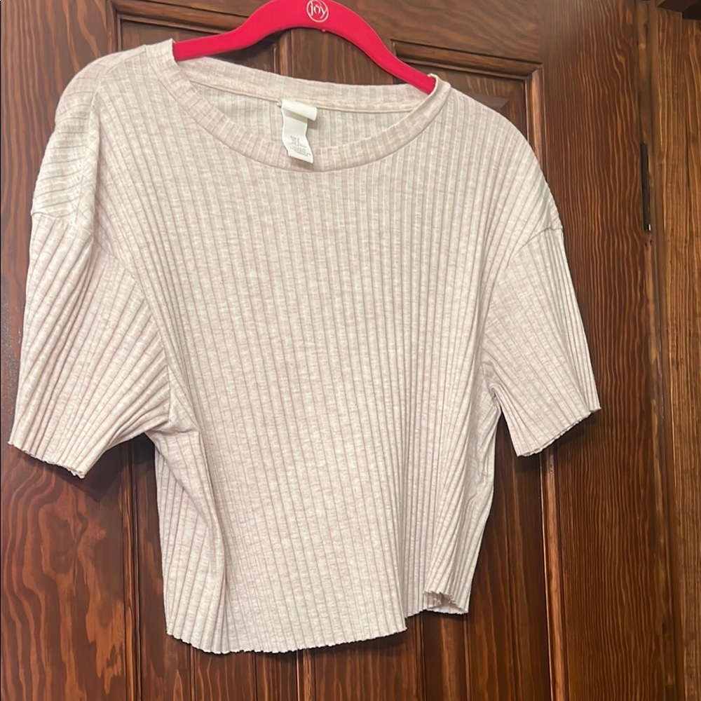 H&M Cream Ribbed Boxy Crop Top